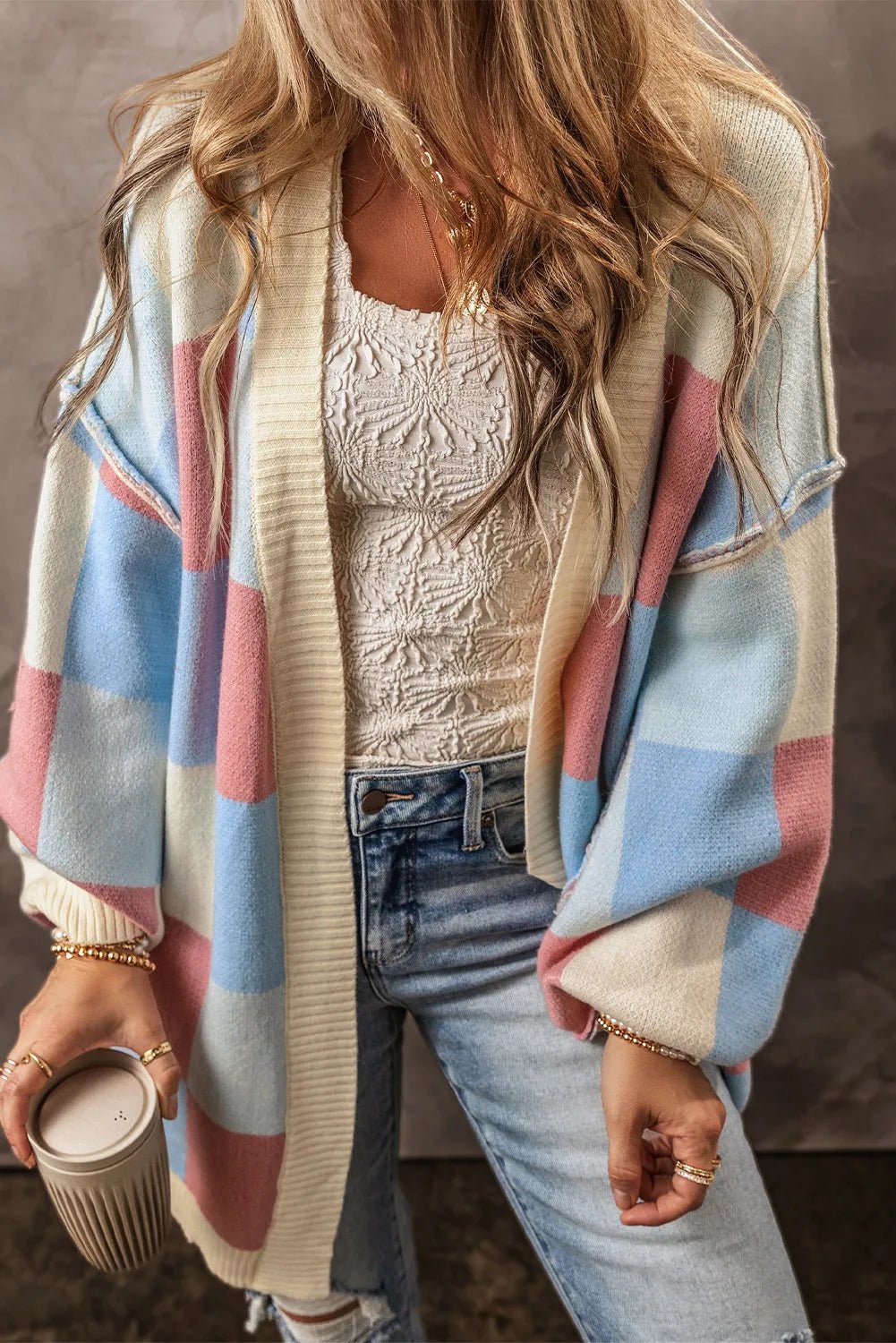 Color Block Open Front Long Sleeve Cardigan - Loulou Boutique