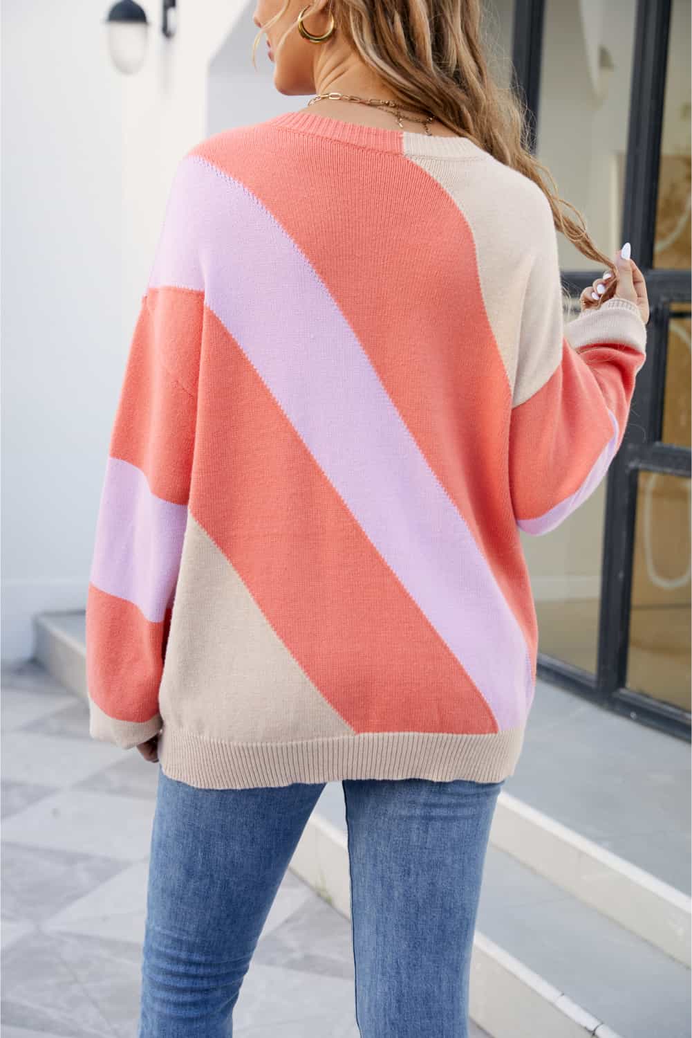Color Block Ribbed Round Neck Sweater - Loulou Boutique
