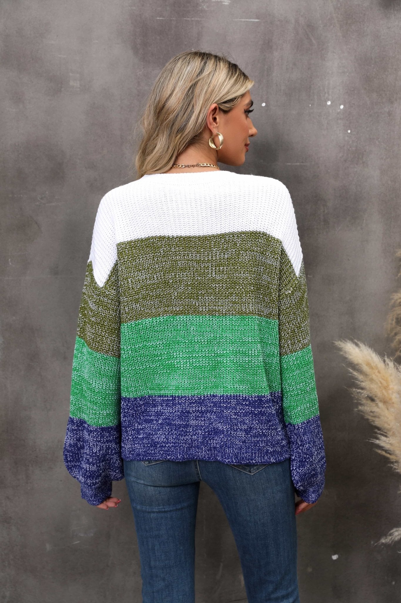 Color Block Round Neck Dropped Shoulder Sweater - Loulou Boutique
