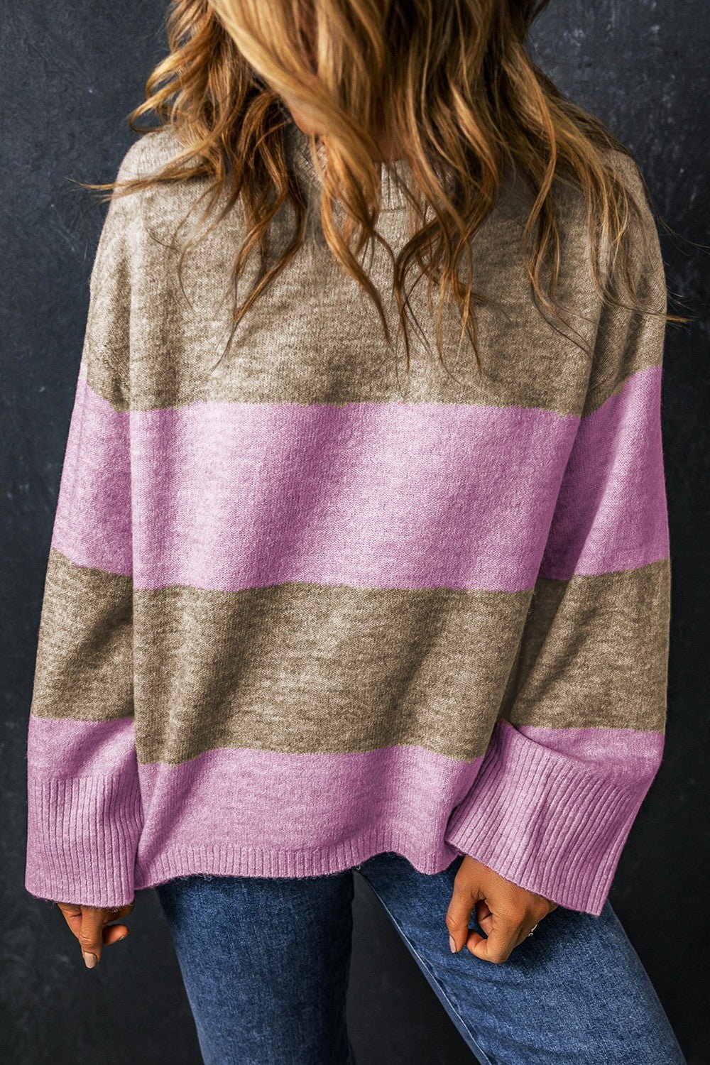 Color Block Round Neck Long Sleeve Sweater - Loulou Boutique
