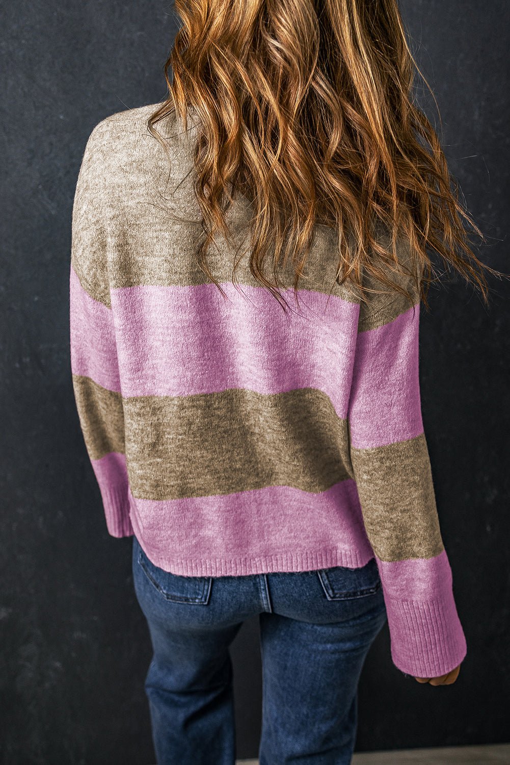 Color Block Round Neck Long Sleeve Sweater - Loulou Boutique