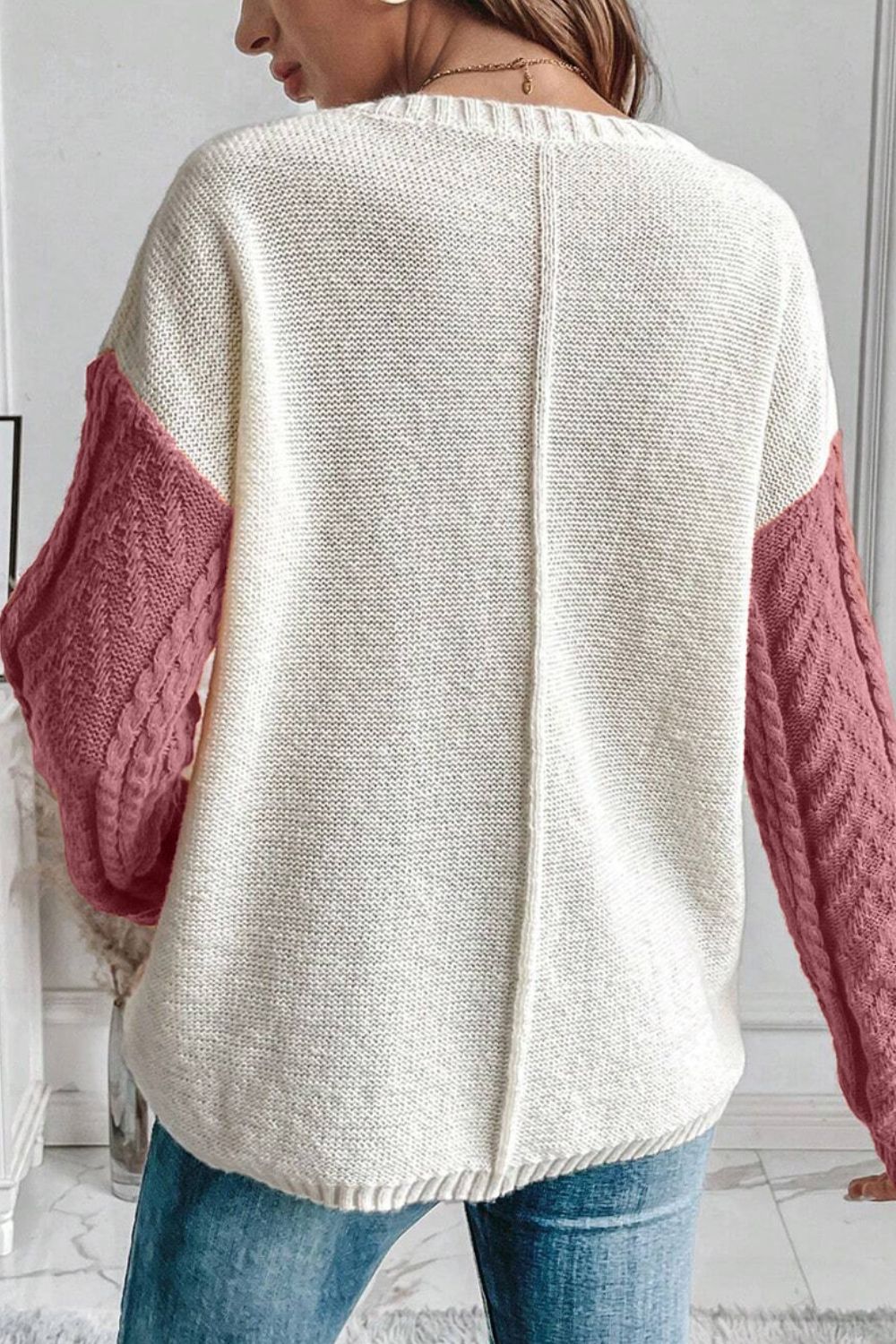 Color Block Round Neck Long Sleeve Sweater - Loulou Boutique