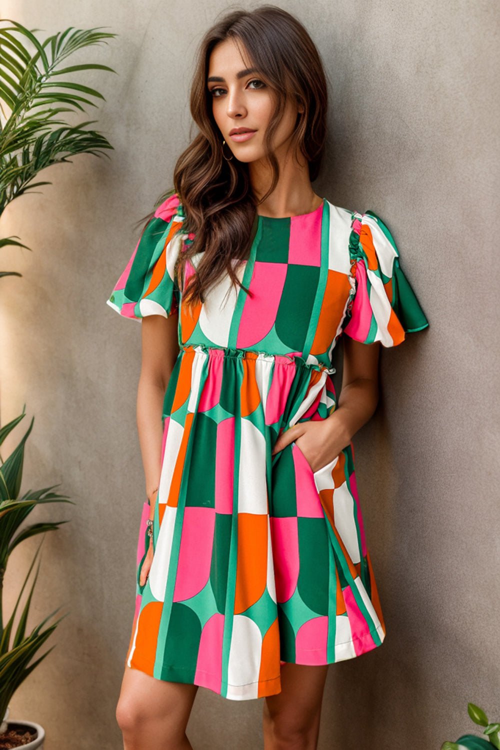 Color Block Round Neck Short Sleeve Dress - Loulou Boutique