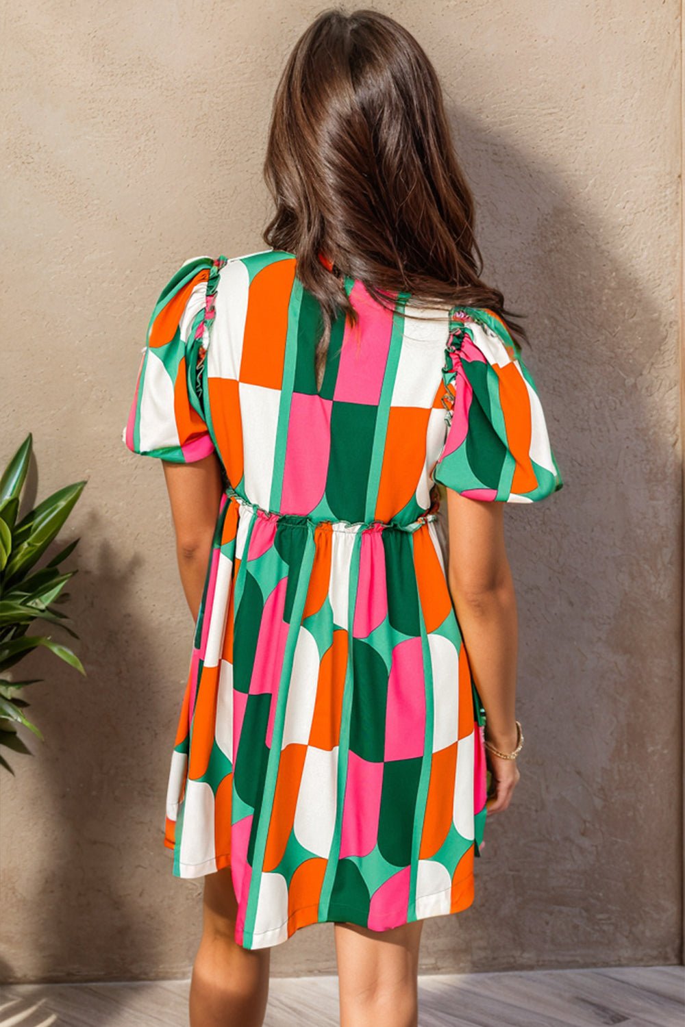 Color Block Round Neck Short Sleeve Dress - Loulou Boutique