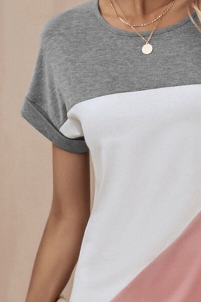 Color Block Round Neck Short Sleeve Dress - Loulou Boutique