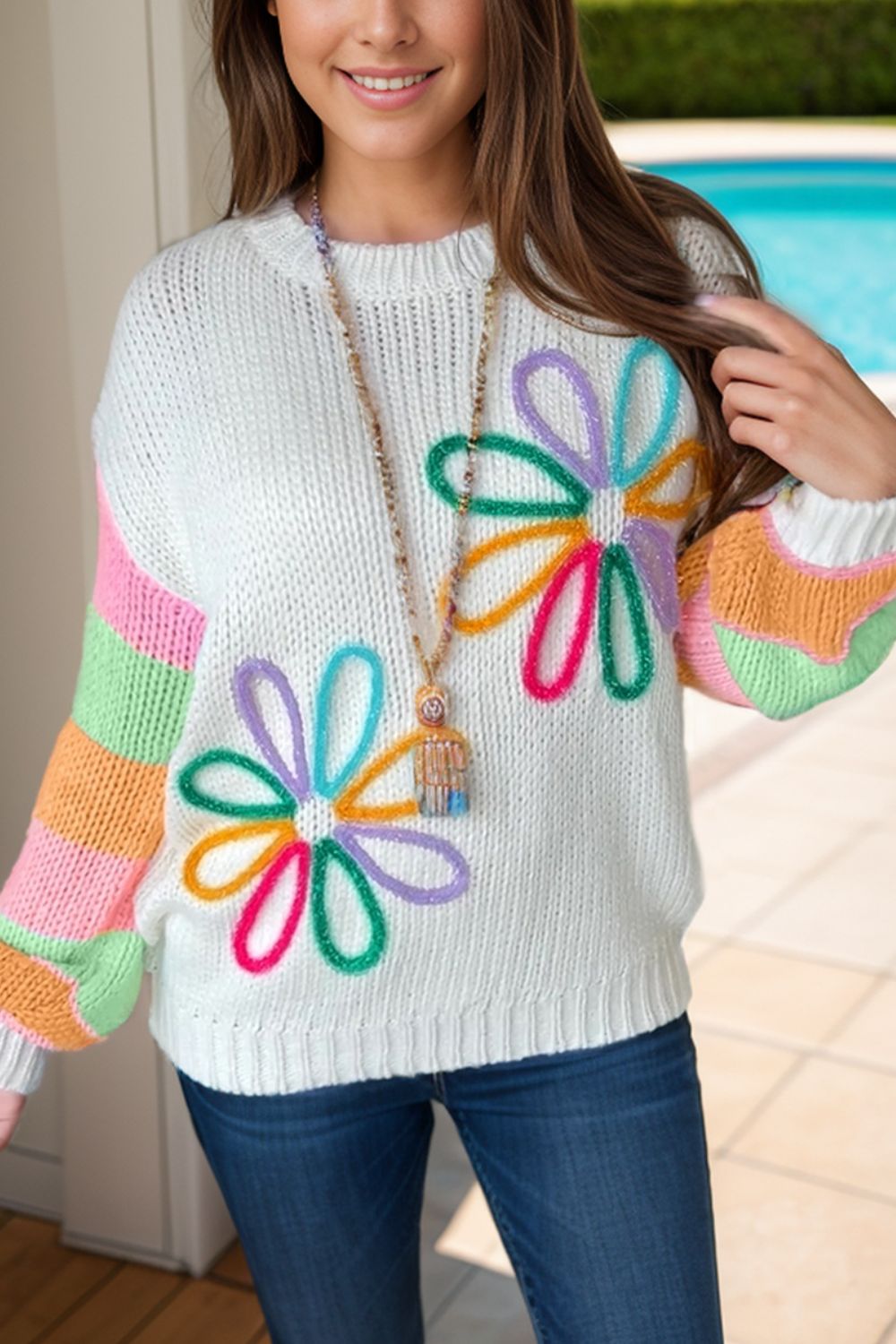 Color Block Round Neck Sweater - Loulou Boutique