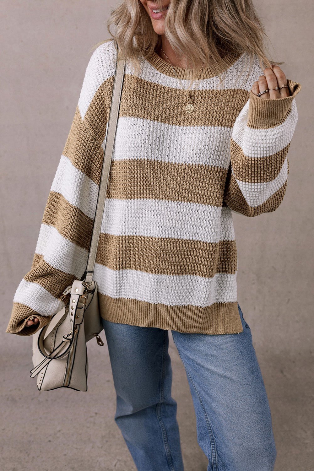 Color Block Round Neck Sweater - Loulou Boutique