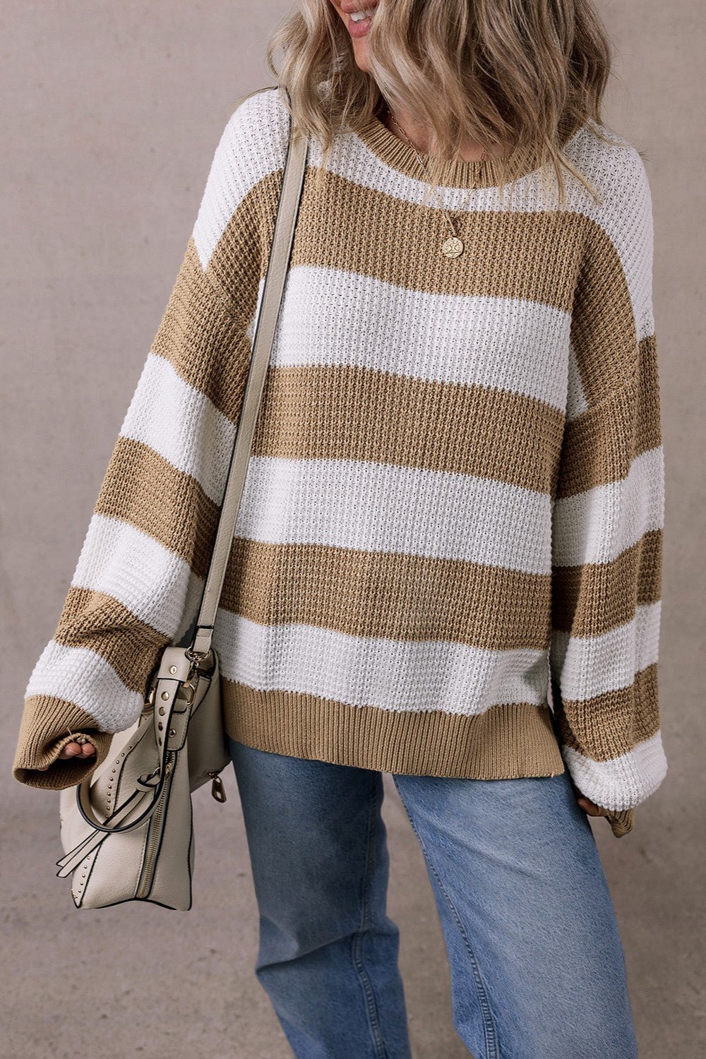 Color Block Round Neck Sweater - Loulou Boutique