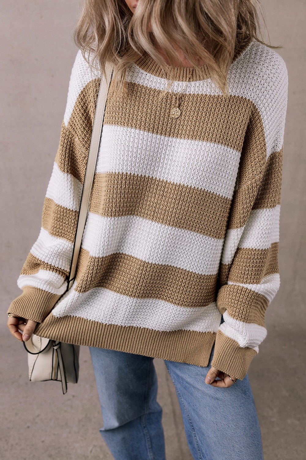 Color Block Round Neck Sweater - Loulou Boutique