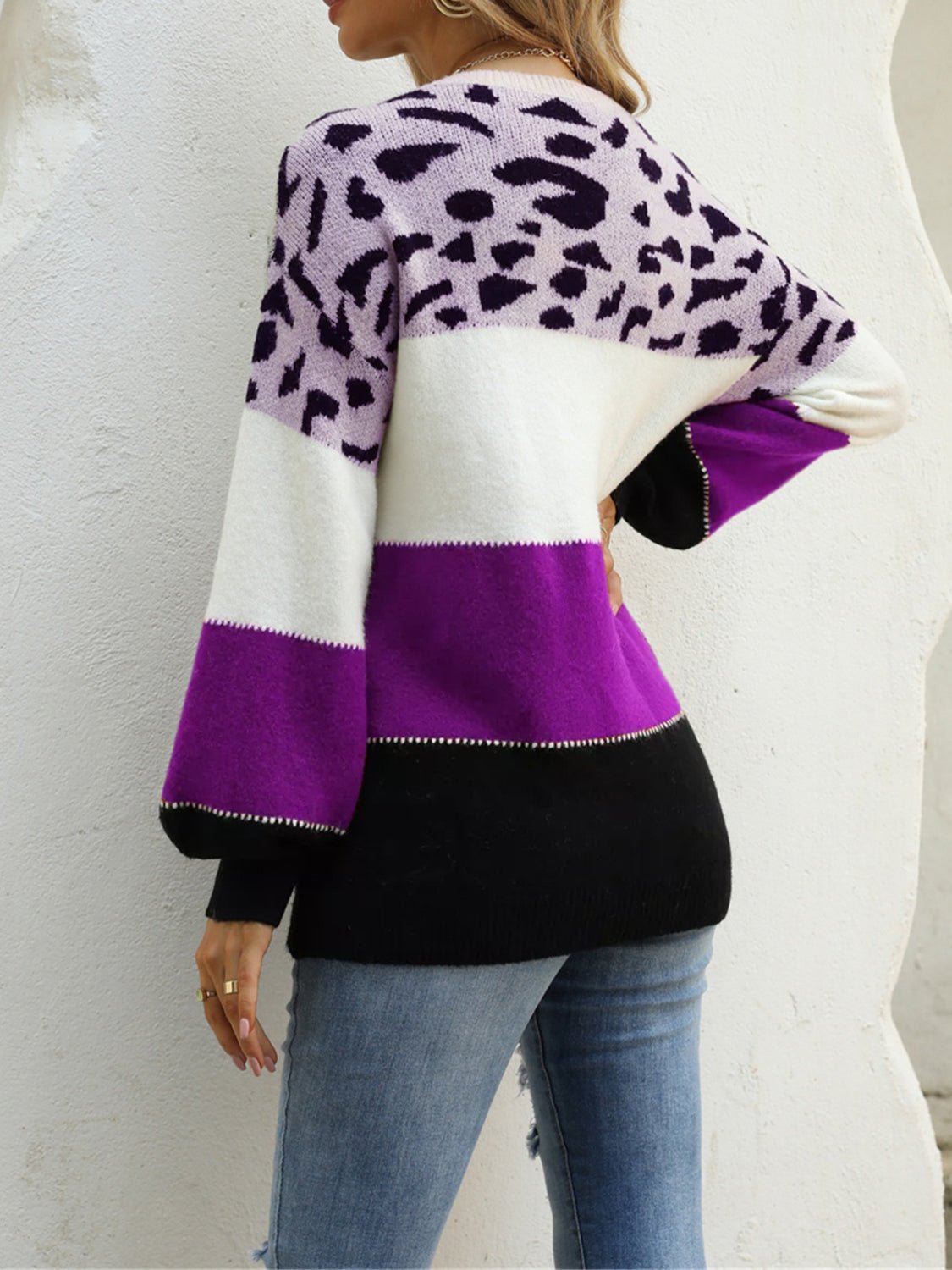 Color Block Round Neck Sweater - Loulou Boutique