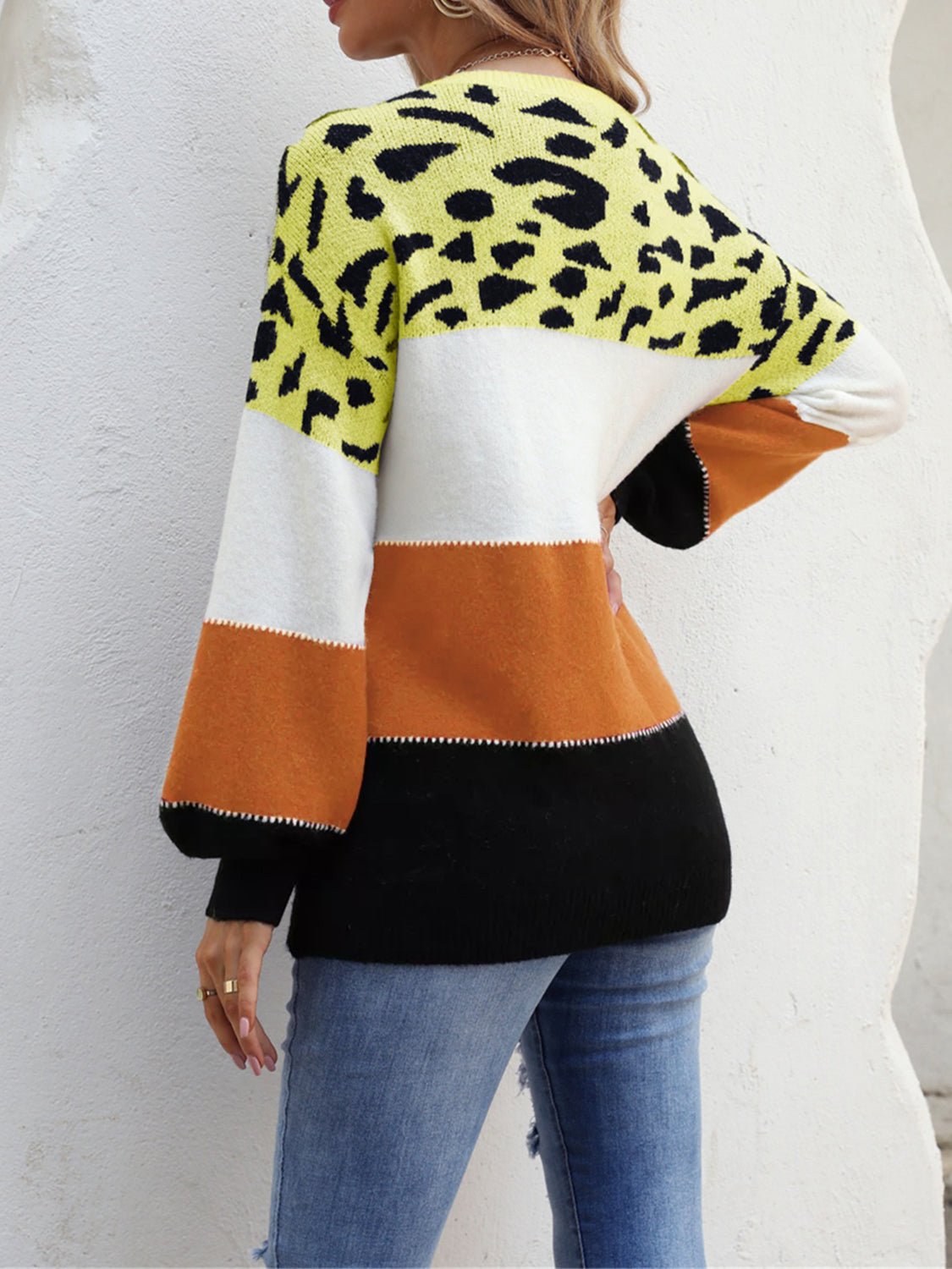 Color Block Round Neck Sweater - Loulou Boutique