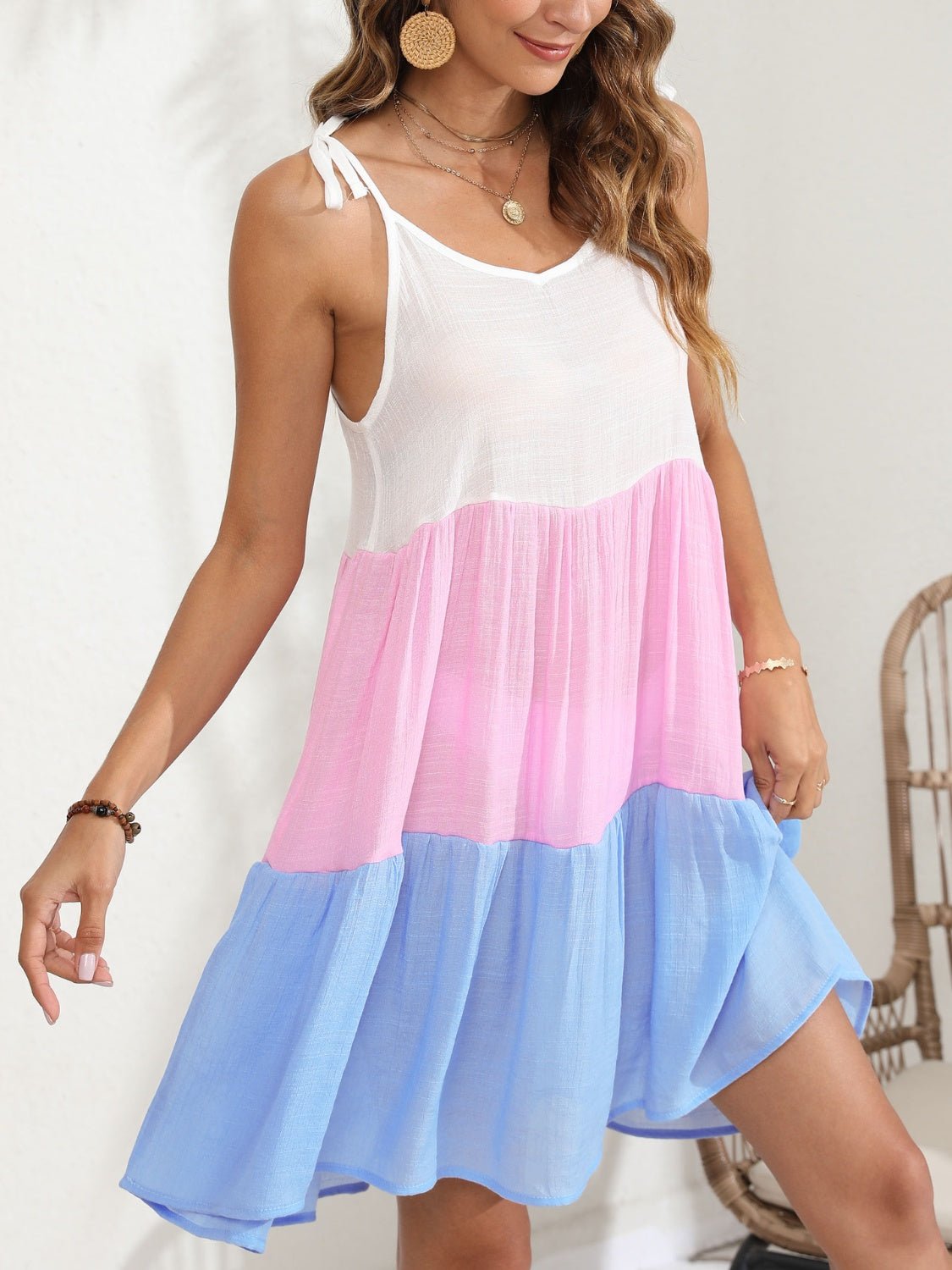 Color Block Spaghetti Strap Cover - Up Dress - Loulou Boutique