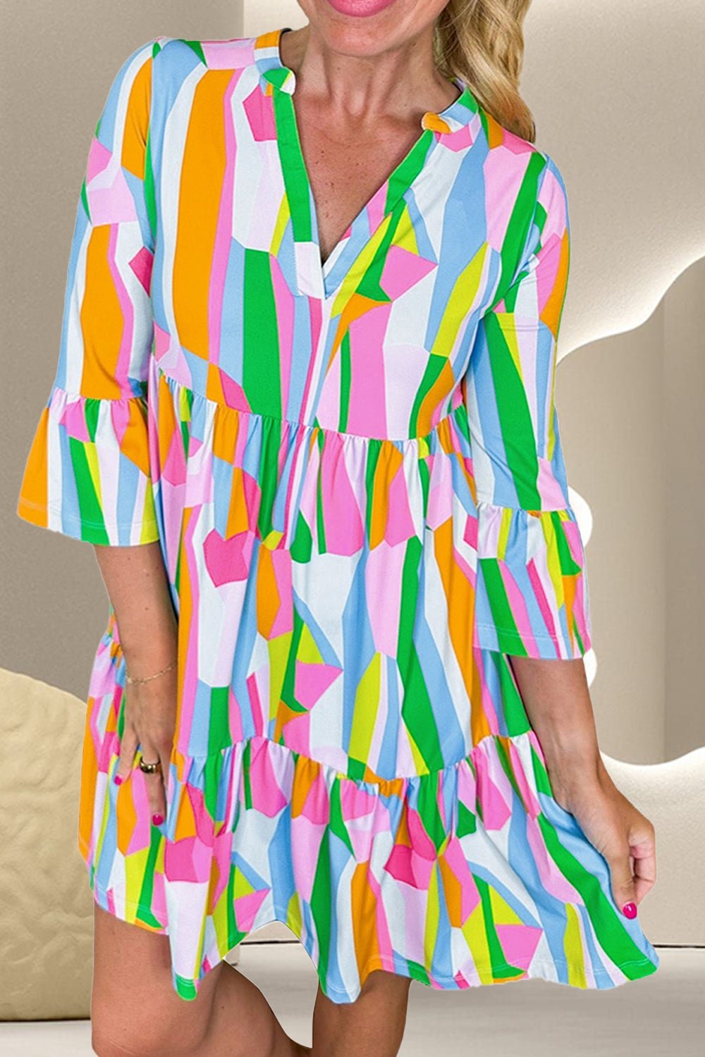 Color Block Three - Quarter Sleeve Mini Dress - Loulou Boutique