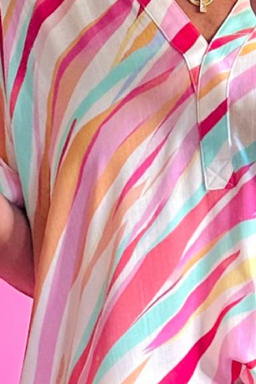 Color Block V - Neck Half Sleeve Blouse - Loulou Boutique