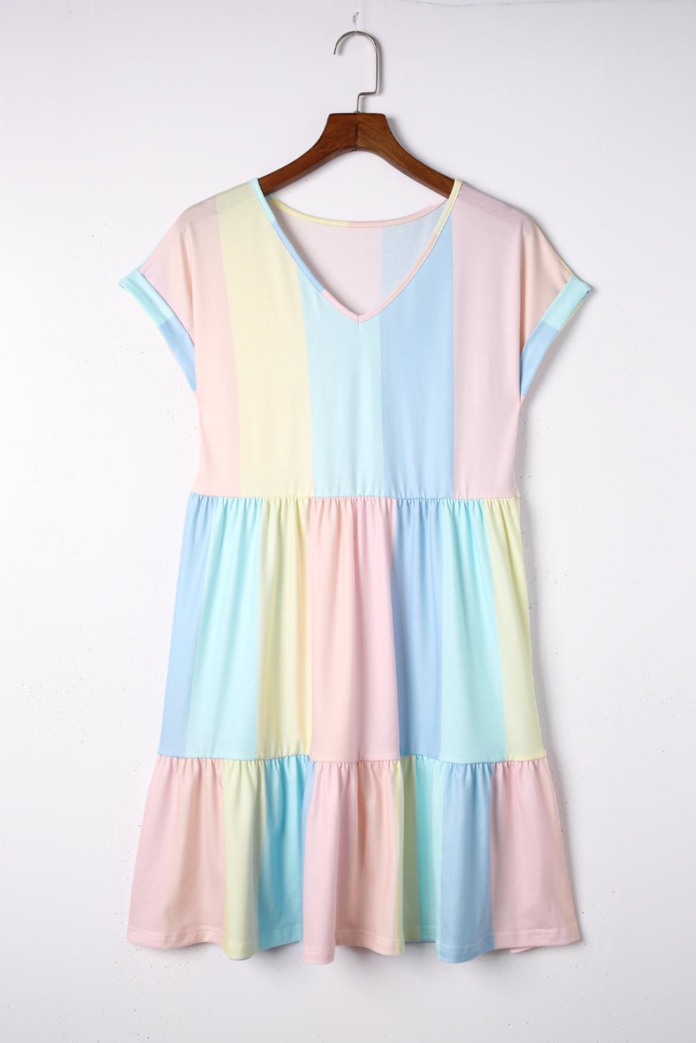Color Block V - Neck Short Sleeve Mini Dress - Loulou Boutique