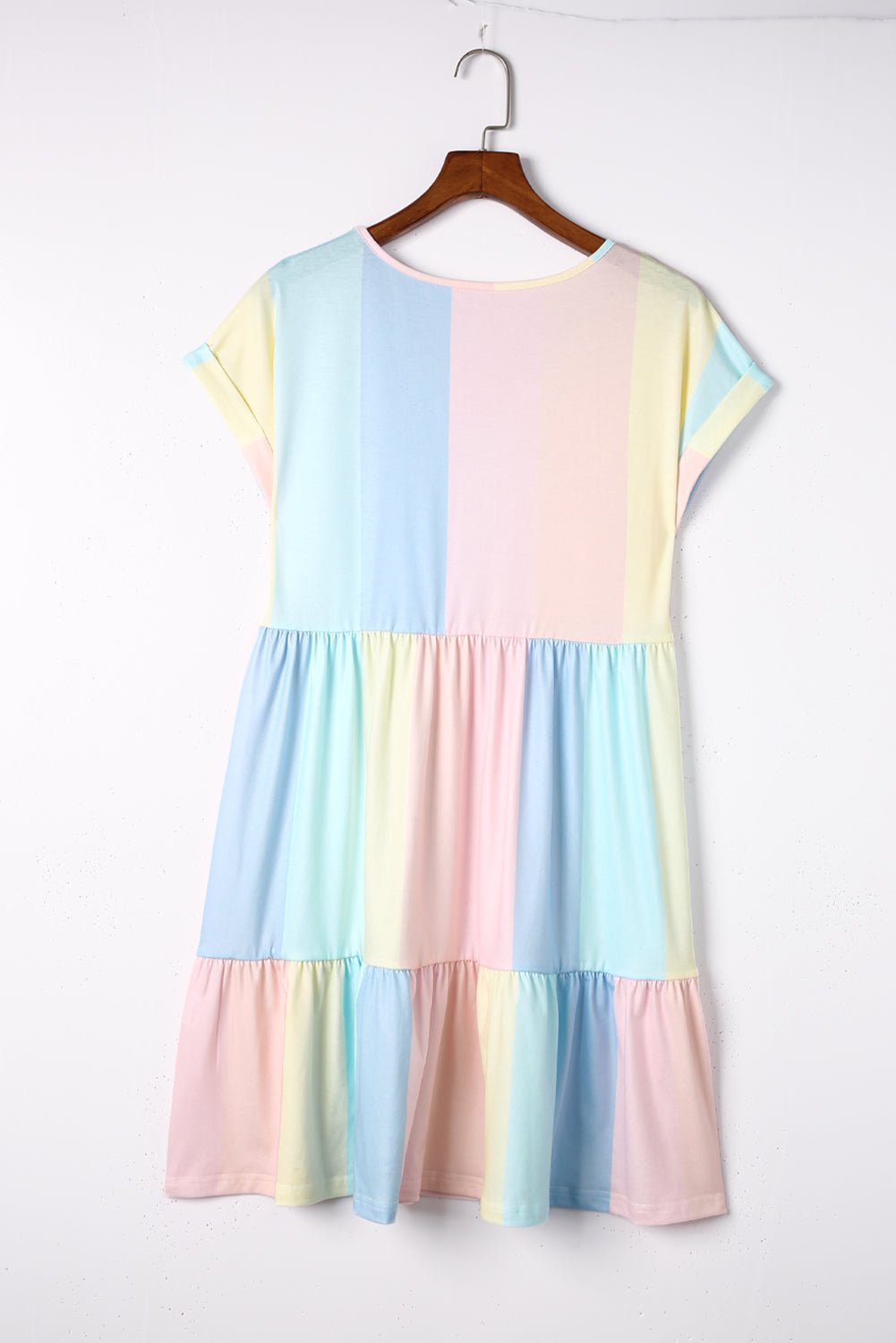 Color Block V - Neck Short Sleeve Mini Dress - Loulou Boutique