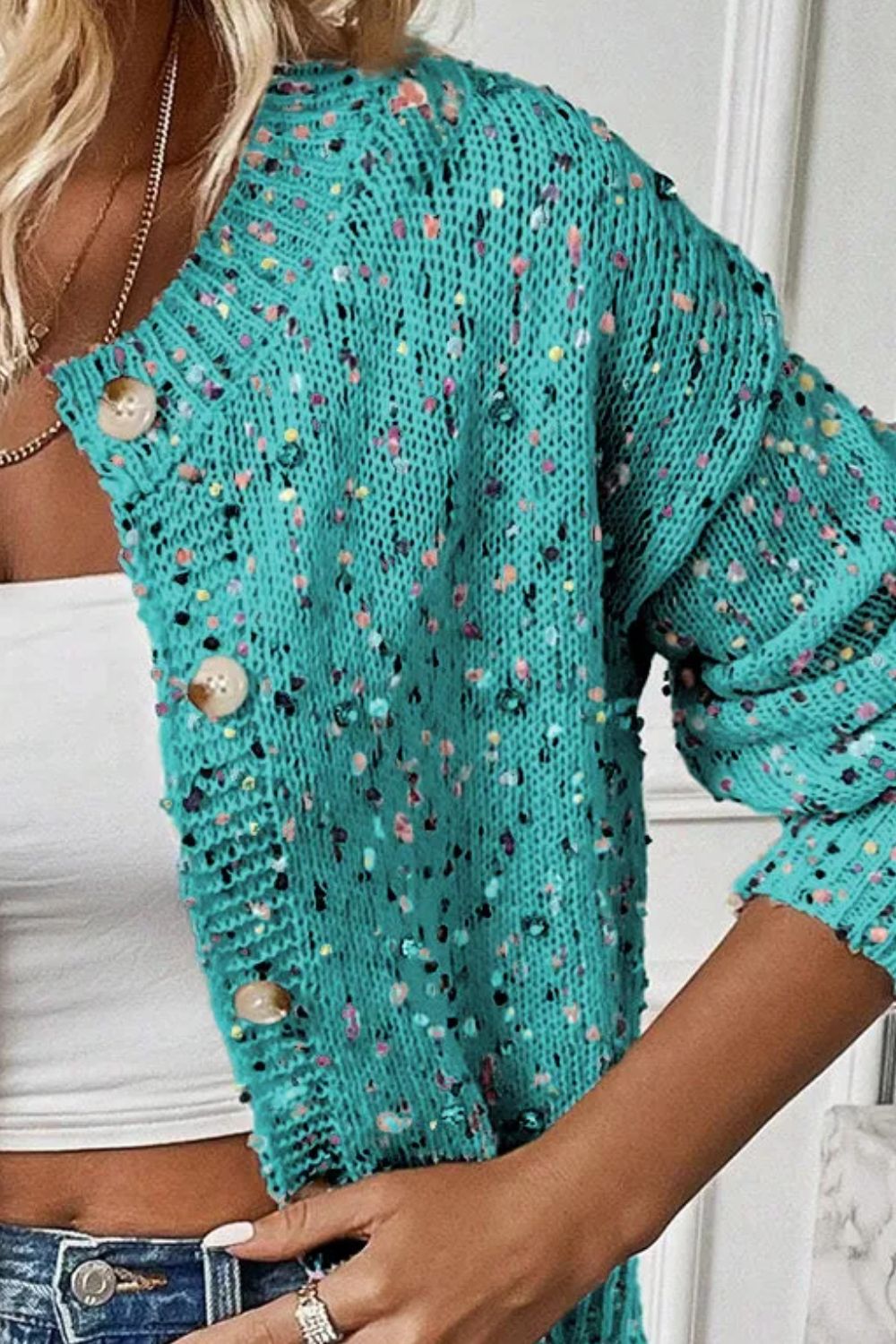Confetti Button Up Long Sleeve Cardigan - Loulou Boutique