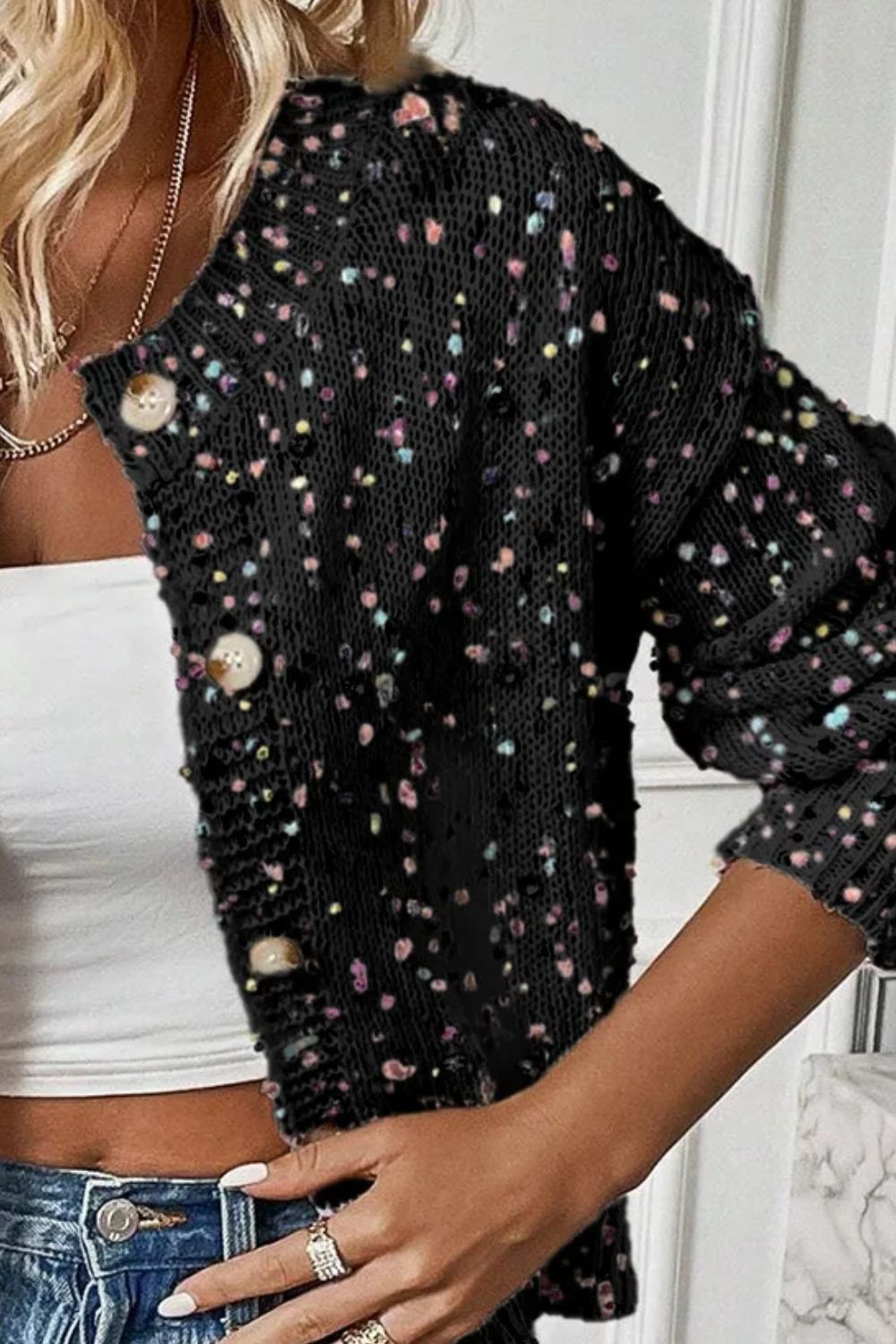 Confetti Button Up Long Sleeve Cardigan - Loulou Boutique