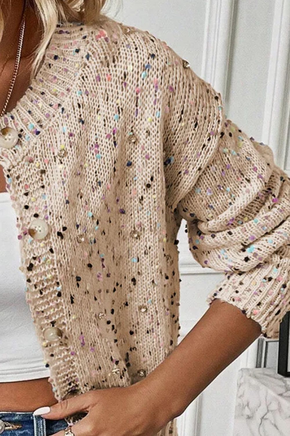 Confetti Button Up Long Sleeve Cardigan - Loulou Boutique