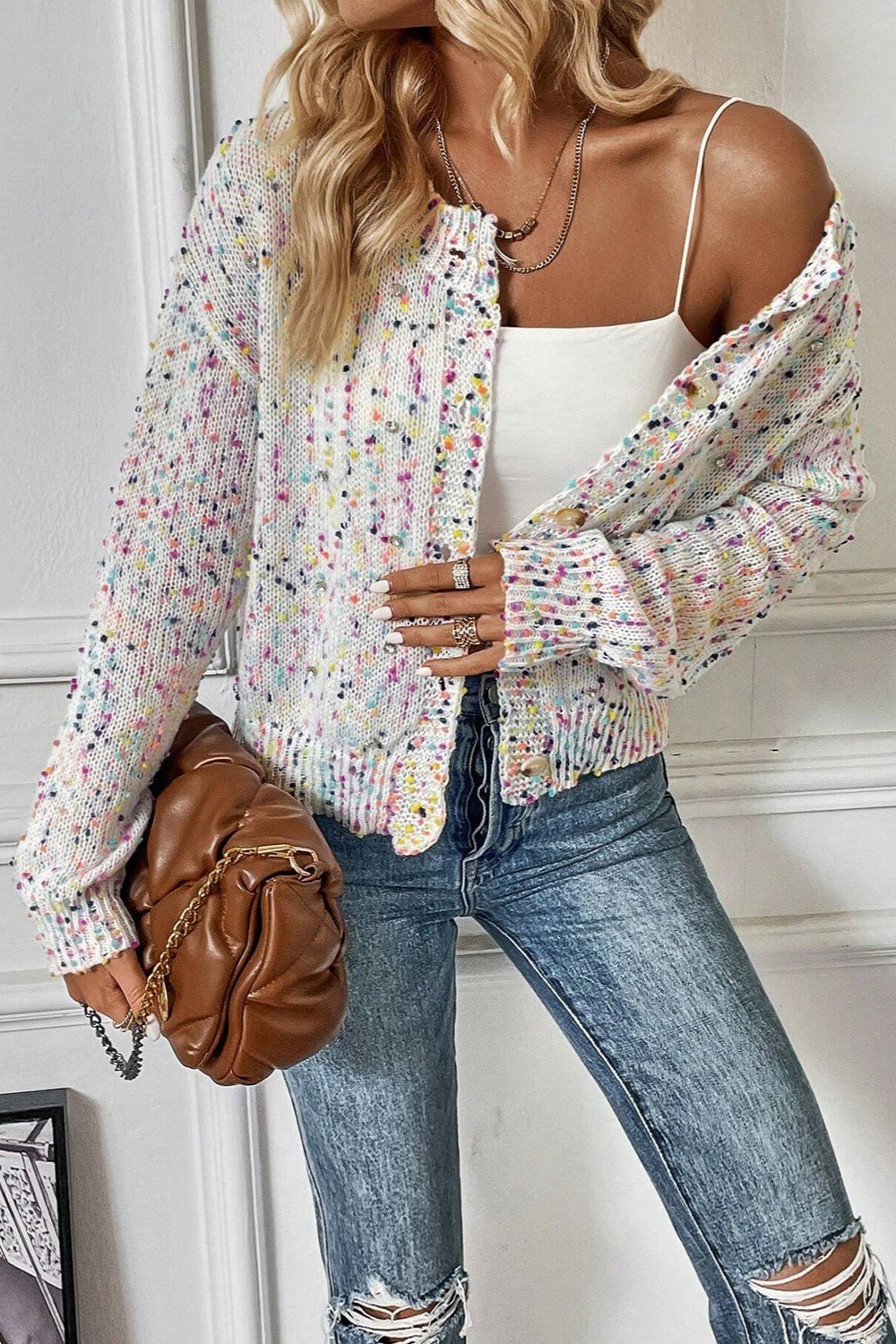 Confetti Button Up Long Sleeve Cardigan - Loulou Boutique