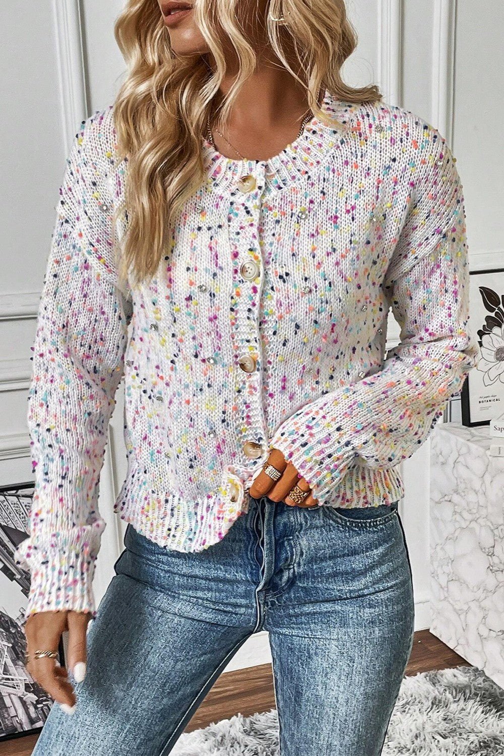 Confetti Button Up Long Sleeve Cardigan - Loulou Boutique