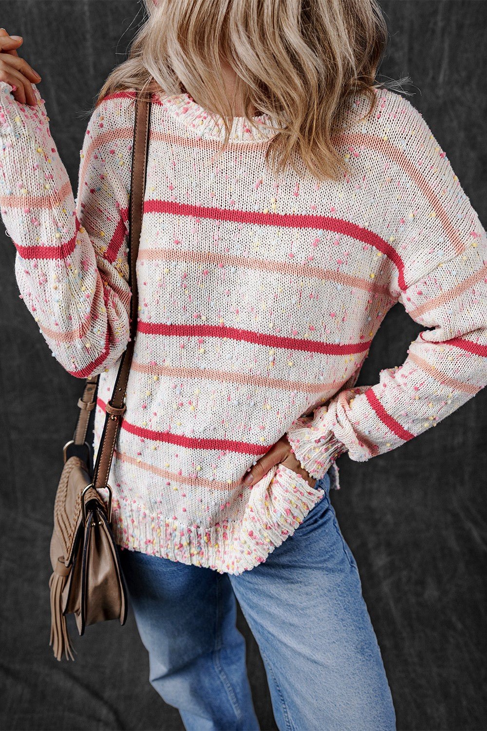 Confetti Round Neck Dropped Shoulder Sweater - Loulou Boutique