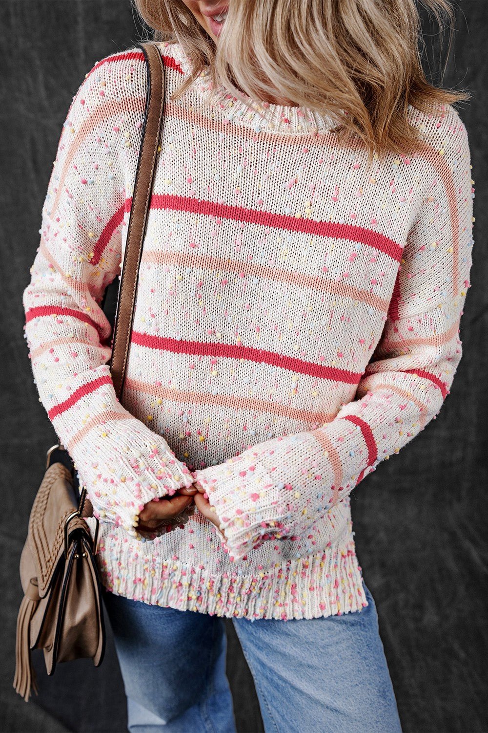 Confetti Round Neck Dropped Shoulder Sweater - Loulou Boutique