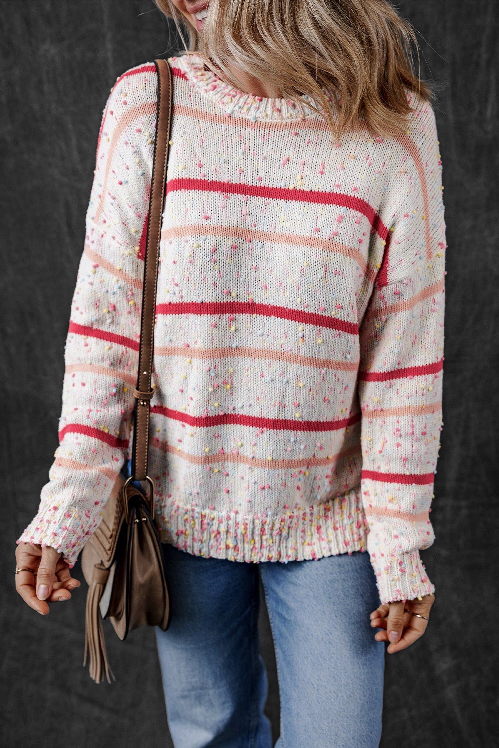Confetti Round Neck Dropped Shoulder Sweater - Loulou Boutique