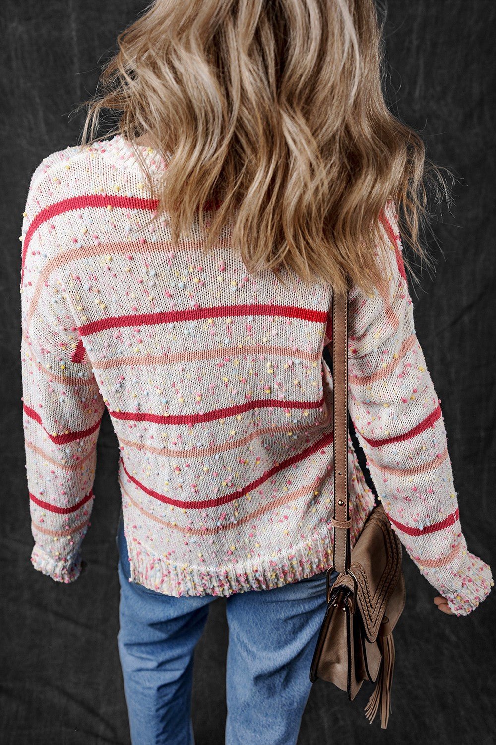 Confetti Round Neck Dropped Shoulder Sweater - Loulou Boutique