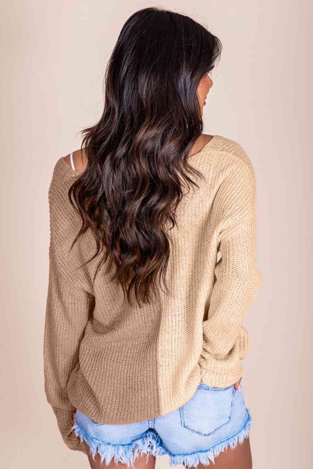 Contrast Color V - Neck Long Sleeve Pullover Sweater - Loulou Boutique
