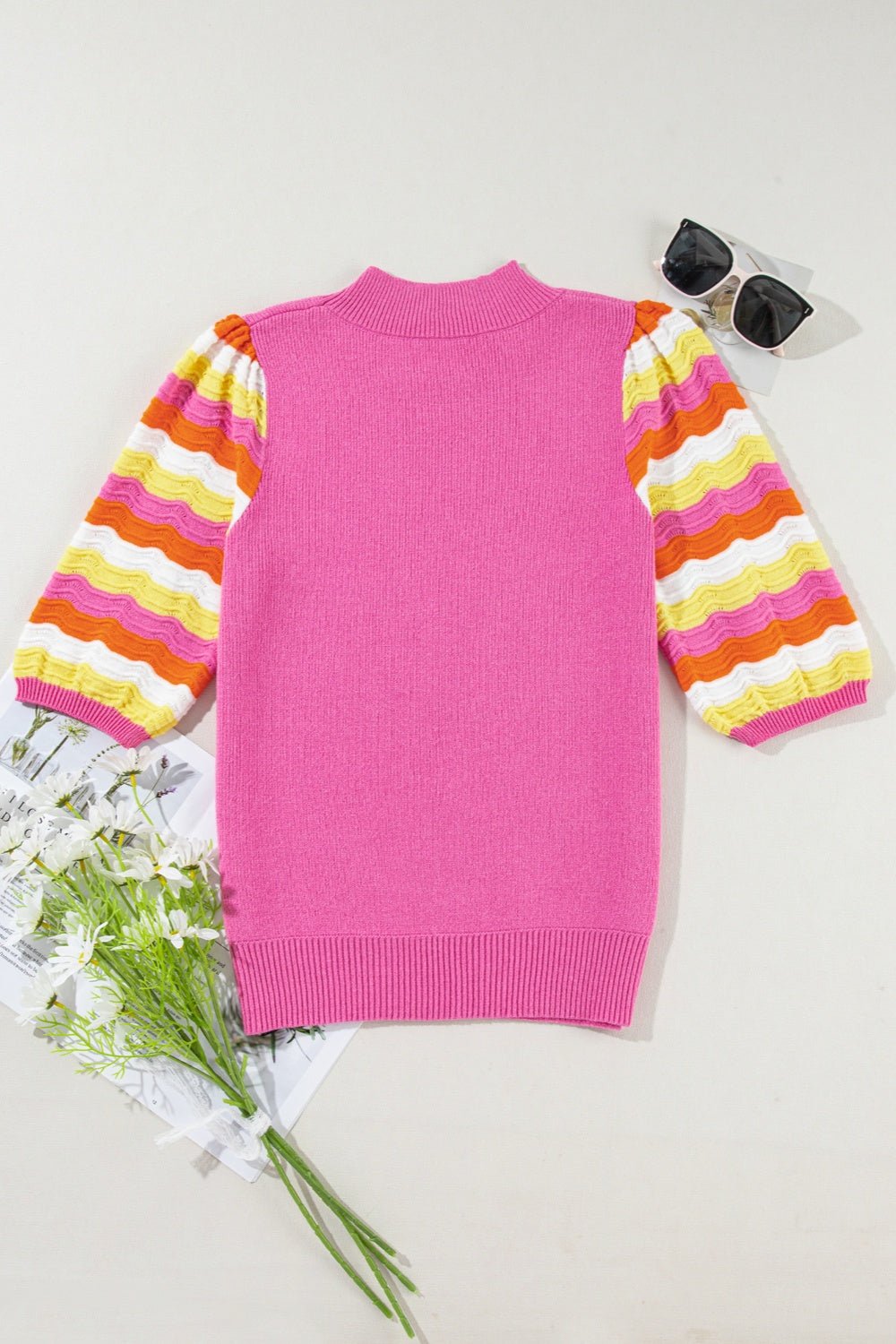 Contrast Half Sleeve Knit Top - Loulou Boutique