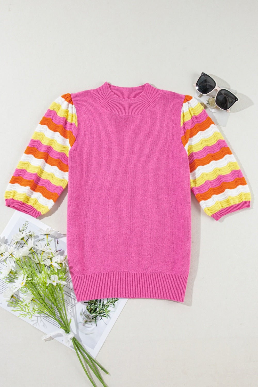 Contrast Half Sleeve Knit Top - Loulou Boutique