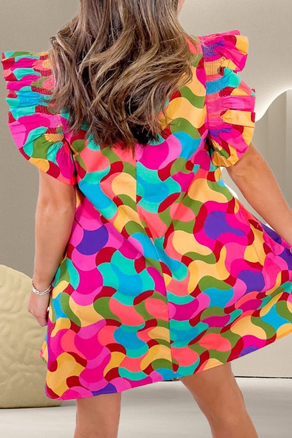 Contrast Print Round Neck Cap Sleeve Mini Dress - Loulou Boutique