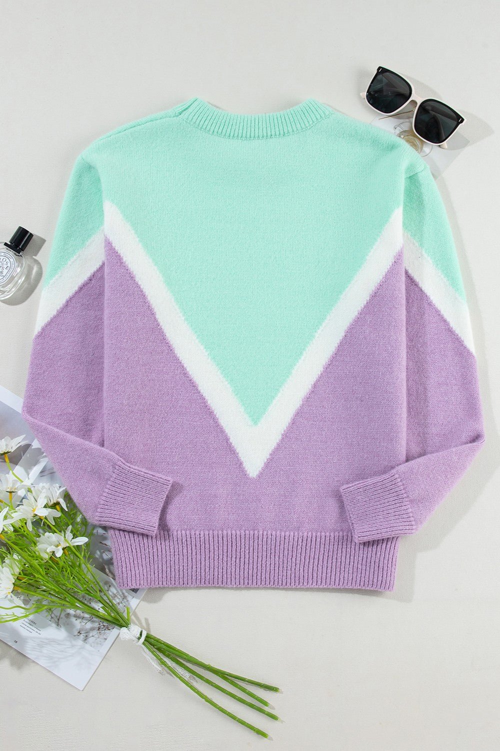 Contrast Round Neck Dropped Shoulder Sweater - Loulou Boutique