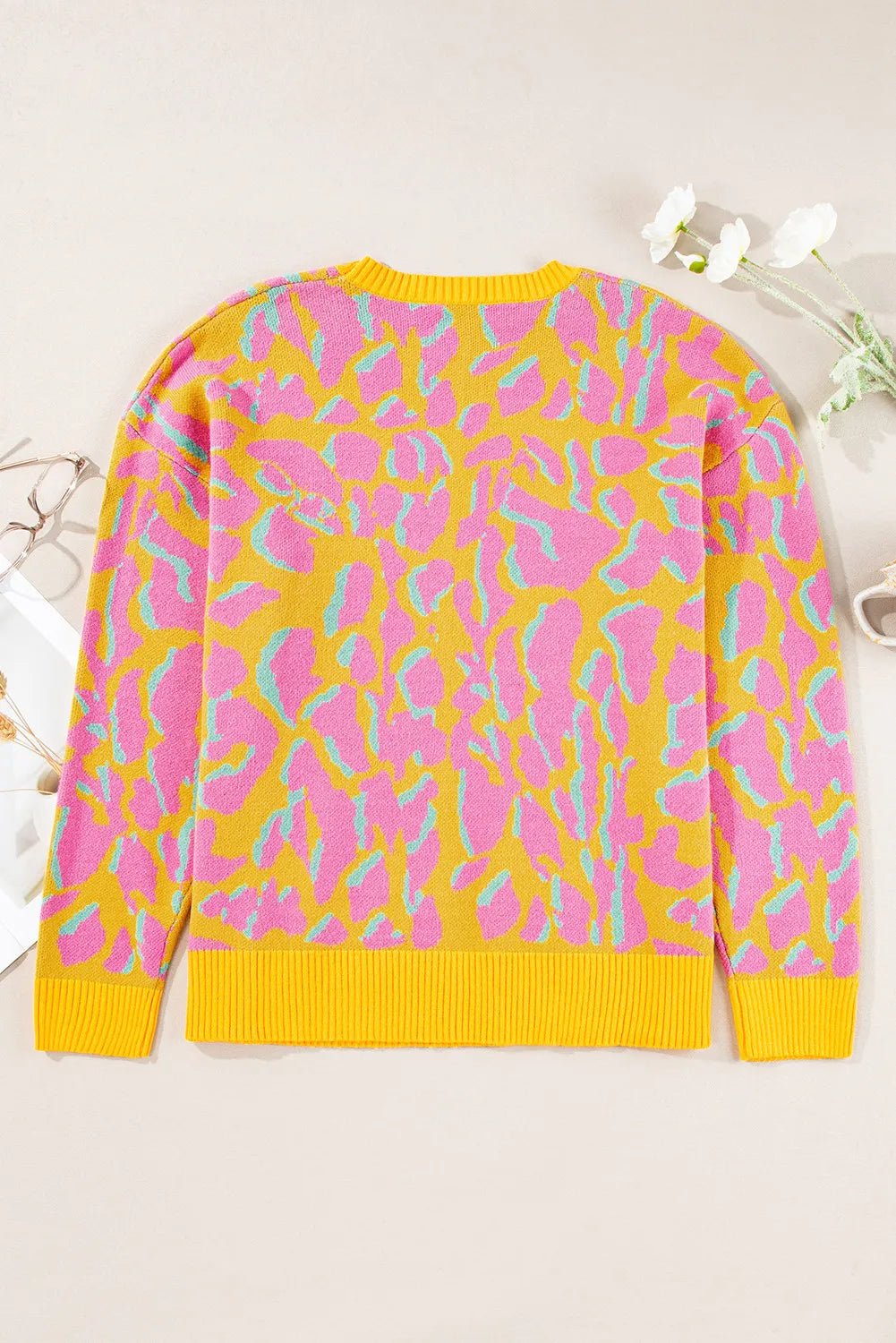 Contrast Round Neck Long Sleeve Sweater - Loulou Boutique