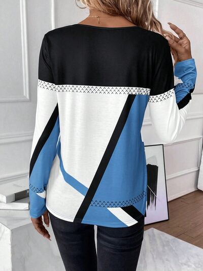 Contrast Round Neck Long Sleeve T - Shirt - Loulou Boutique