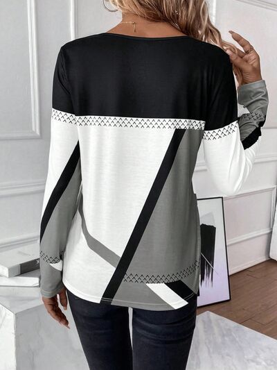 Contrast Round Neck Long Sleeve T - Shirt - Loulou Boutique
