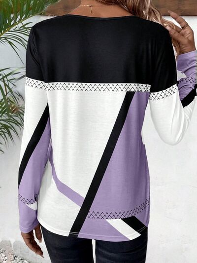 Contrast Round Neck Long Sleeve T - Shirt - Loulou Boutique