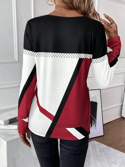 Contrast Round Neck Long Sleeve T - Shirt - Loulou Boutique