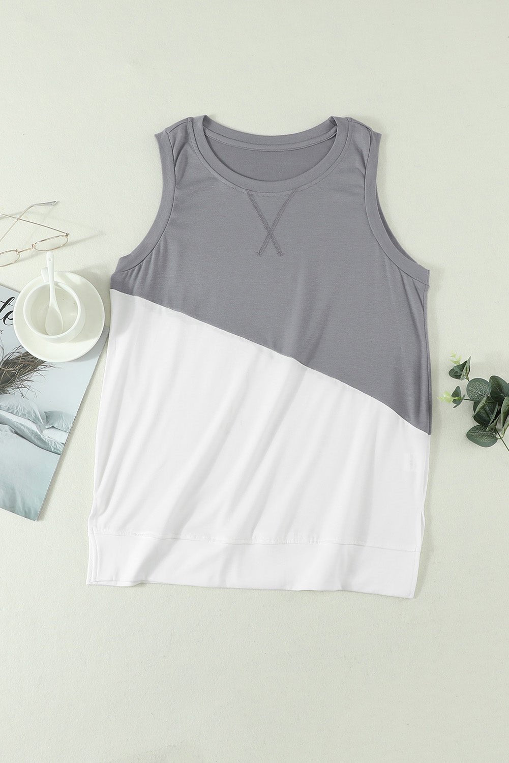 Contrast Round Neck Tank Top - Loulou Boutique