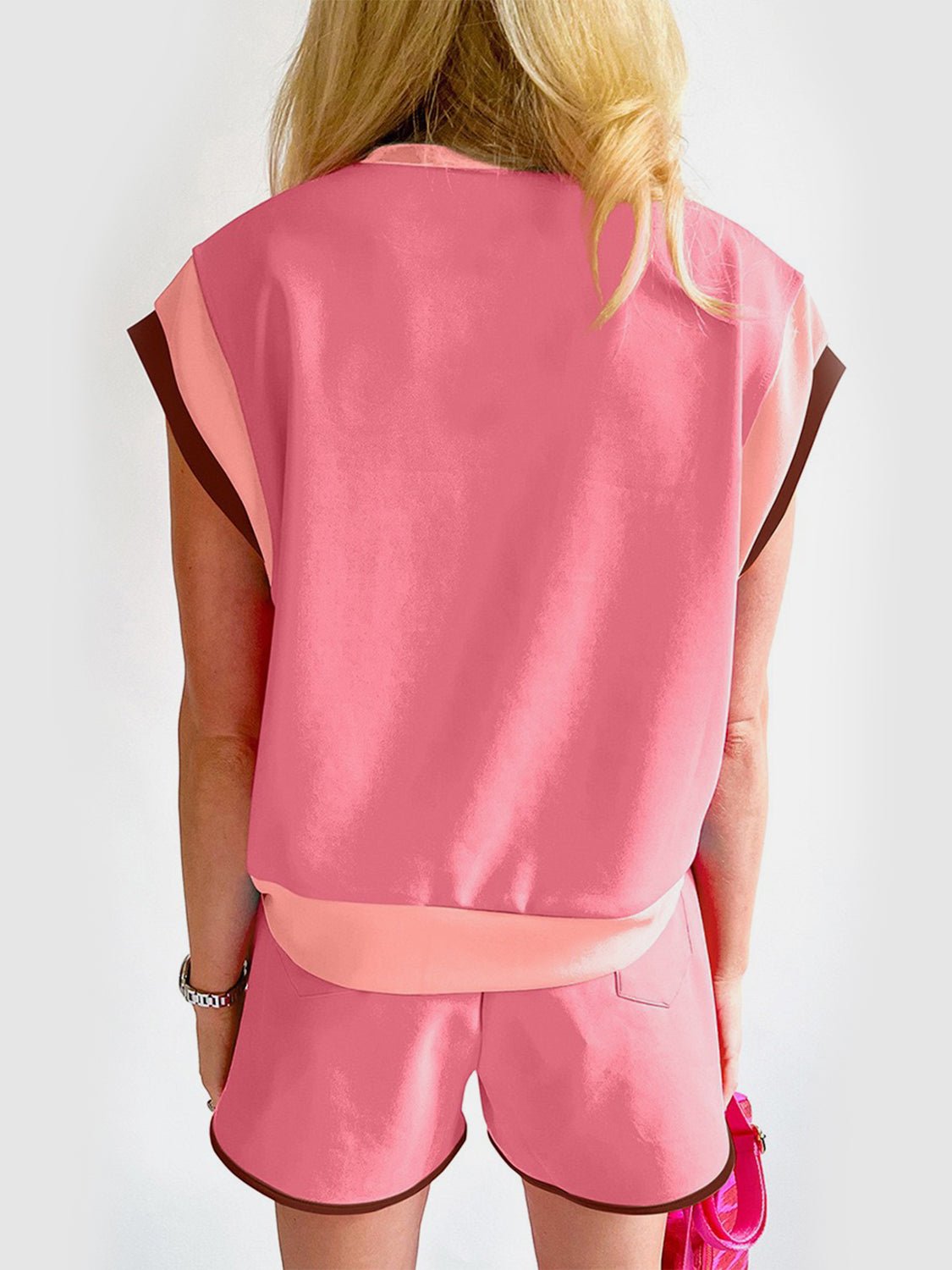 Contrast Round Neck Top and Shorts Set - Loulou Boutique