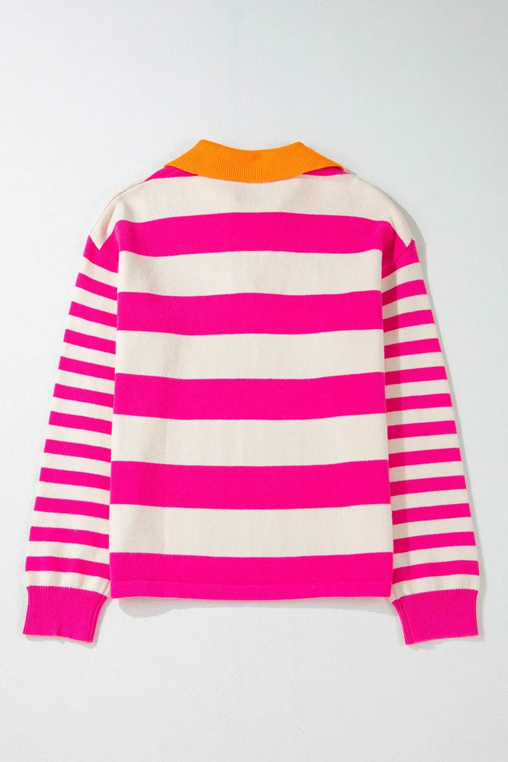 Contrast Stripes Johnny Collar Long Sleeve Sweater - Loulou Boutique