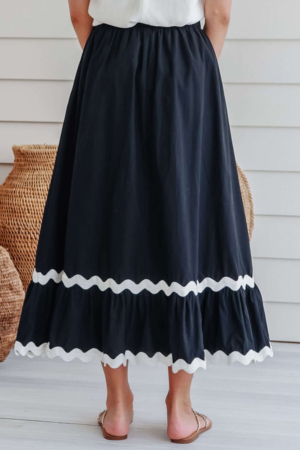 Contrast Trim Elastic Waist Skirt - Loulou Boutique
