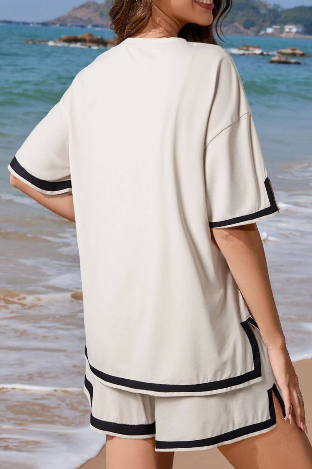 Contrast Trim Round Neck Top and Shorts Set - Loulou Boutique
