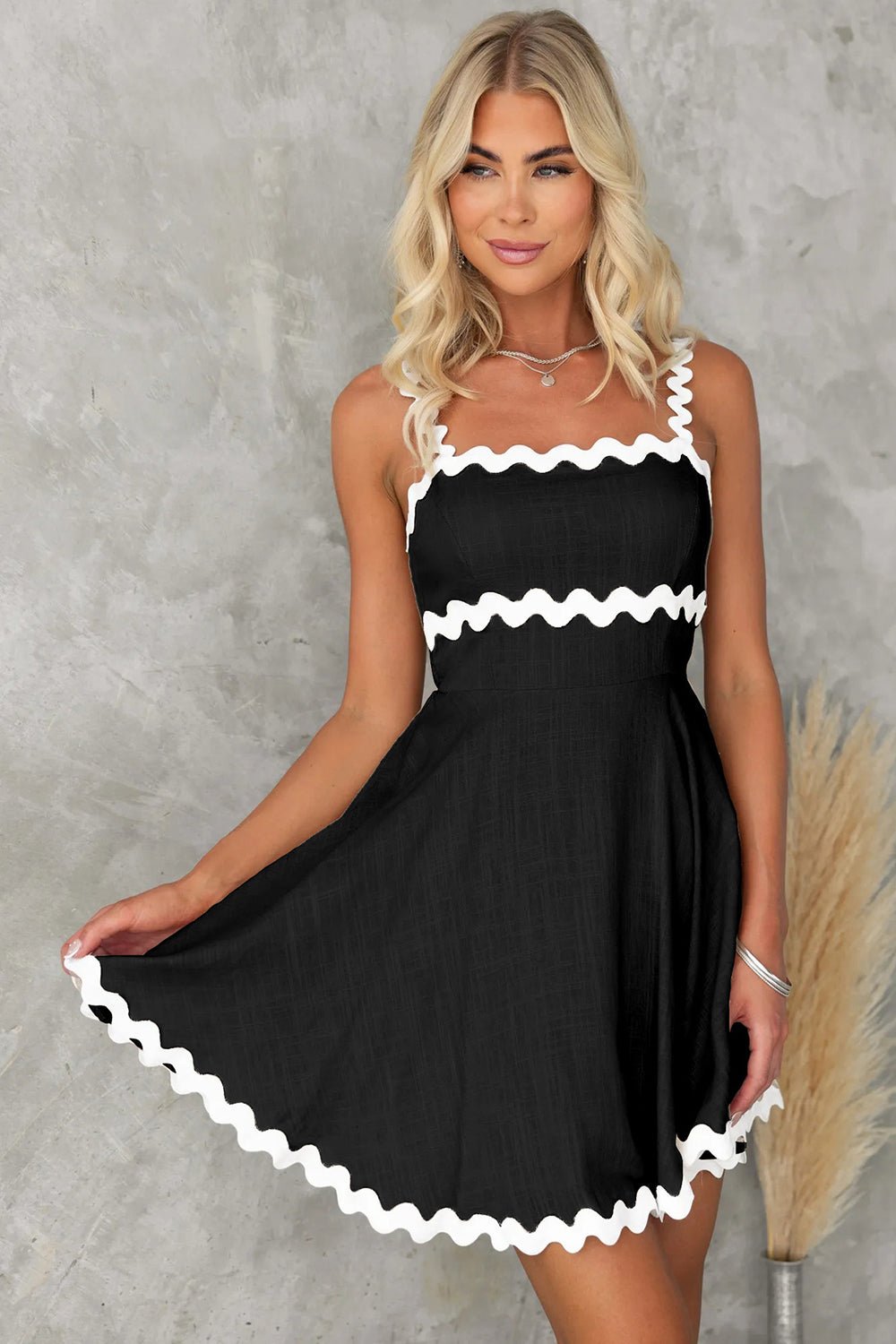 Contrast Trim Square Neck Mini Dress - Loulou Boutique