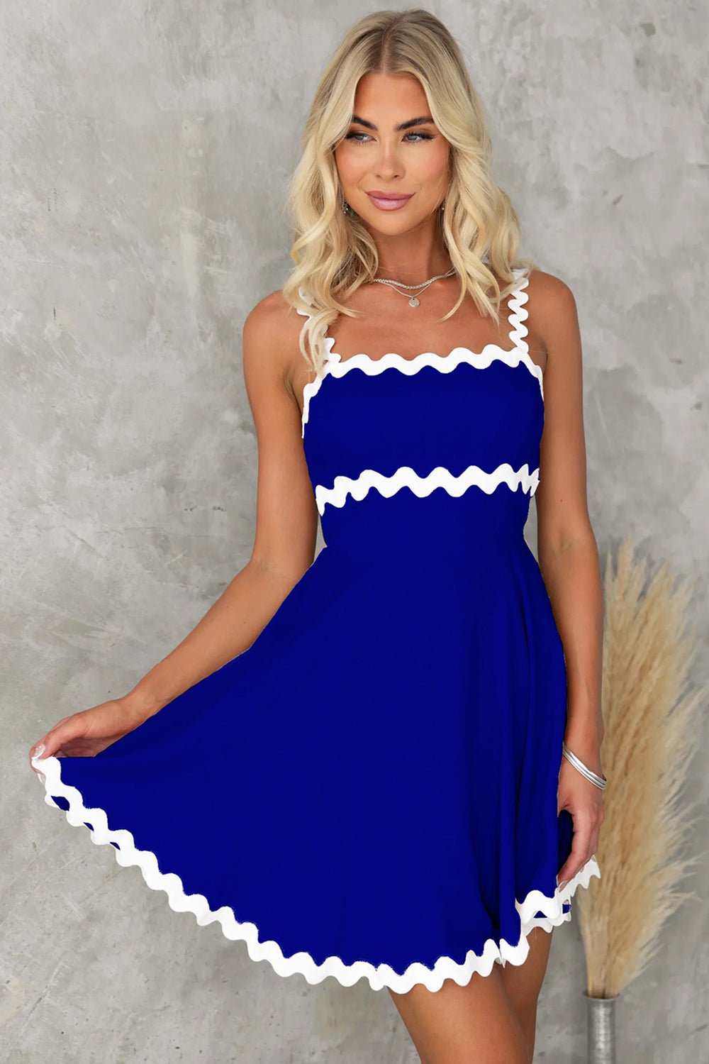 Contrast Trim Square Neck Mini Dress - Loulou Boutique