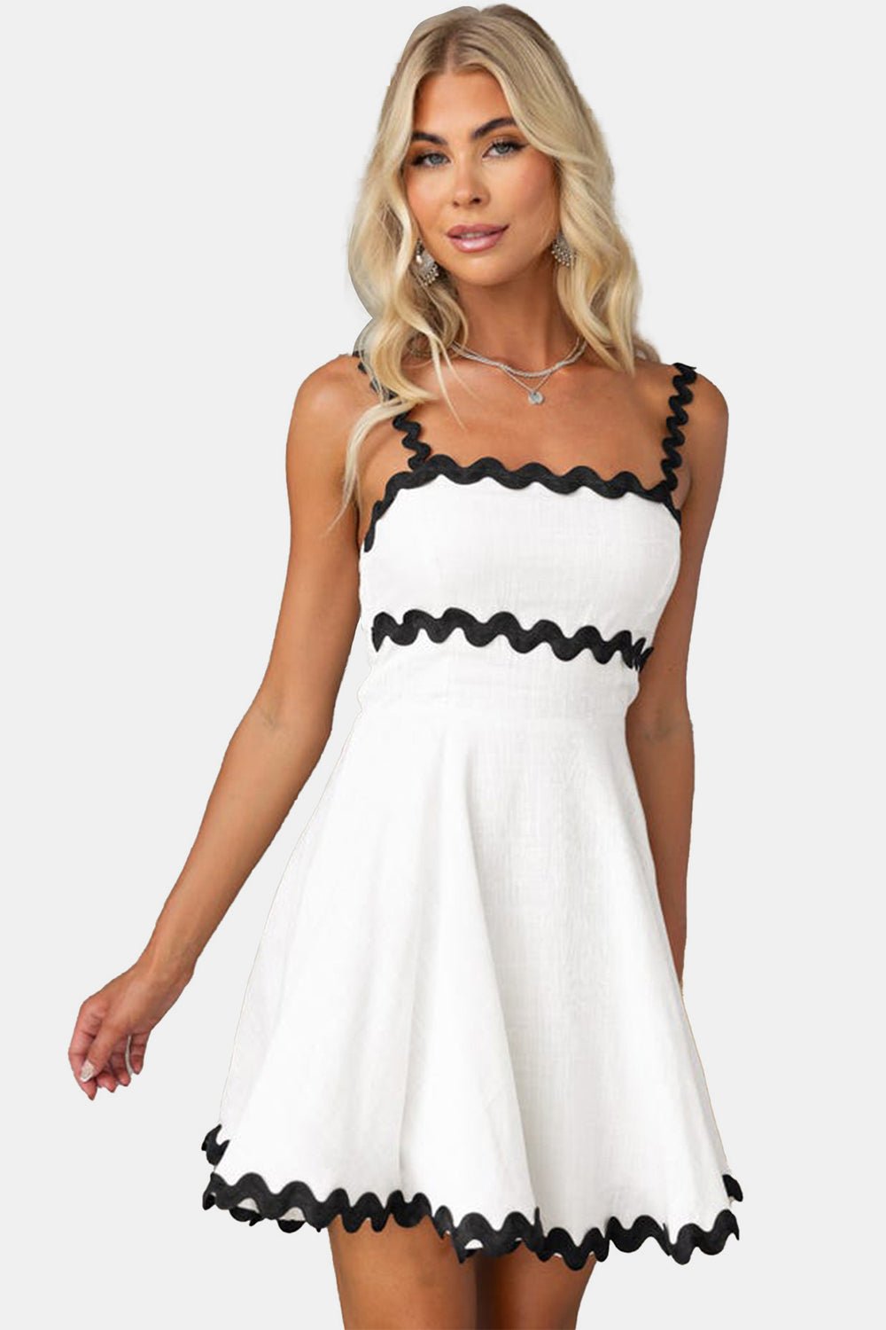 Contrast Trim Square Neck Mini Dress - Loulou Boutique