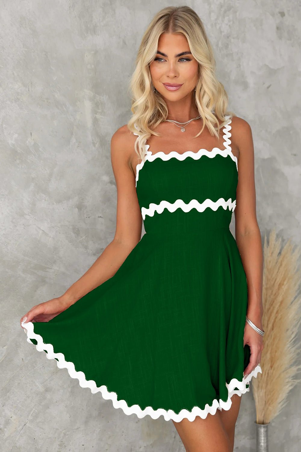 Contrast Trim Square Neck Mini Dress - Loulou Boutique