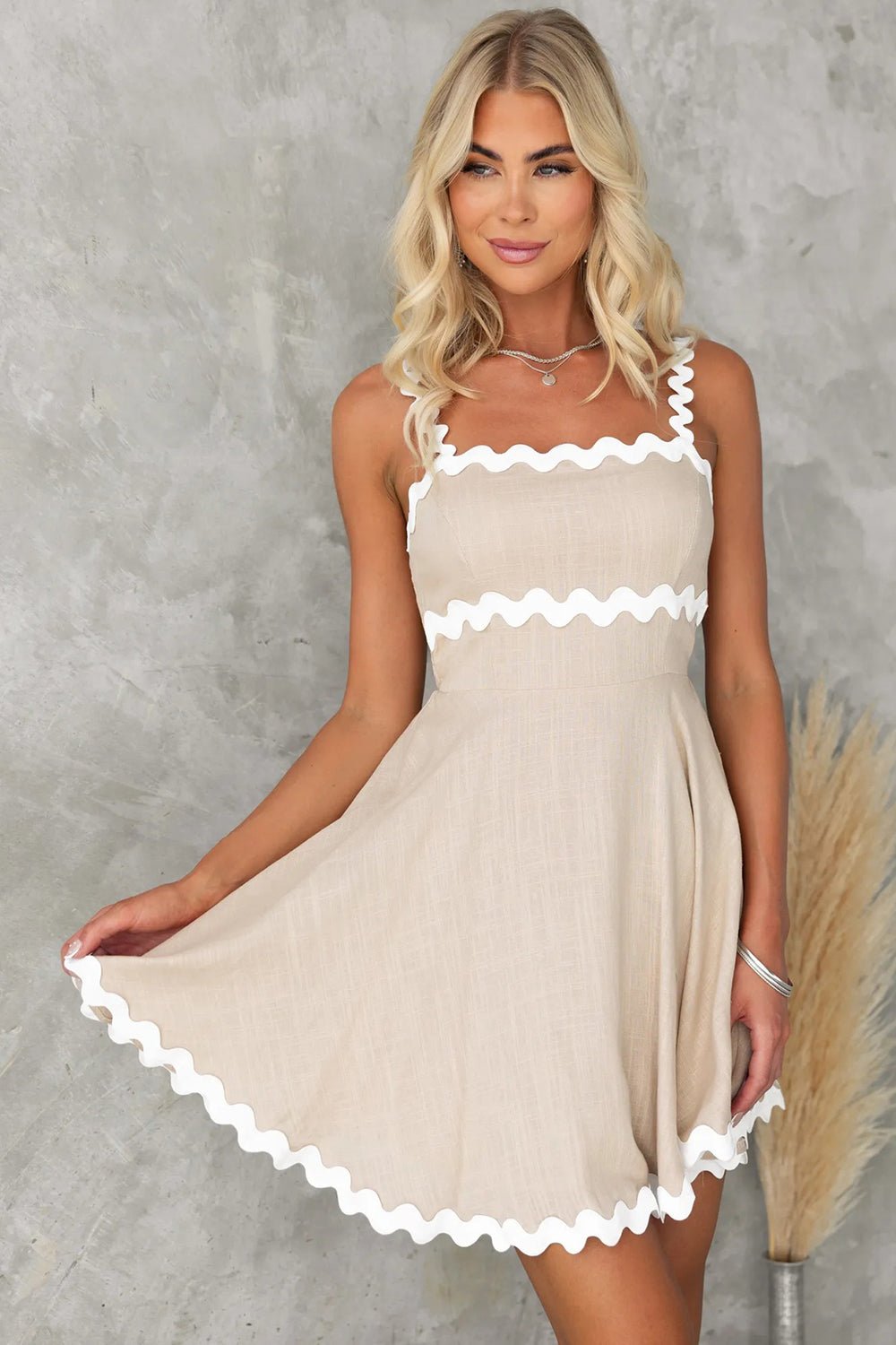 Contrast Trim Square Neck Mini Dress - Loulou Boutique