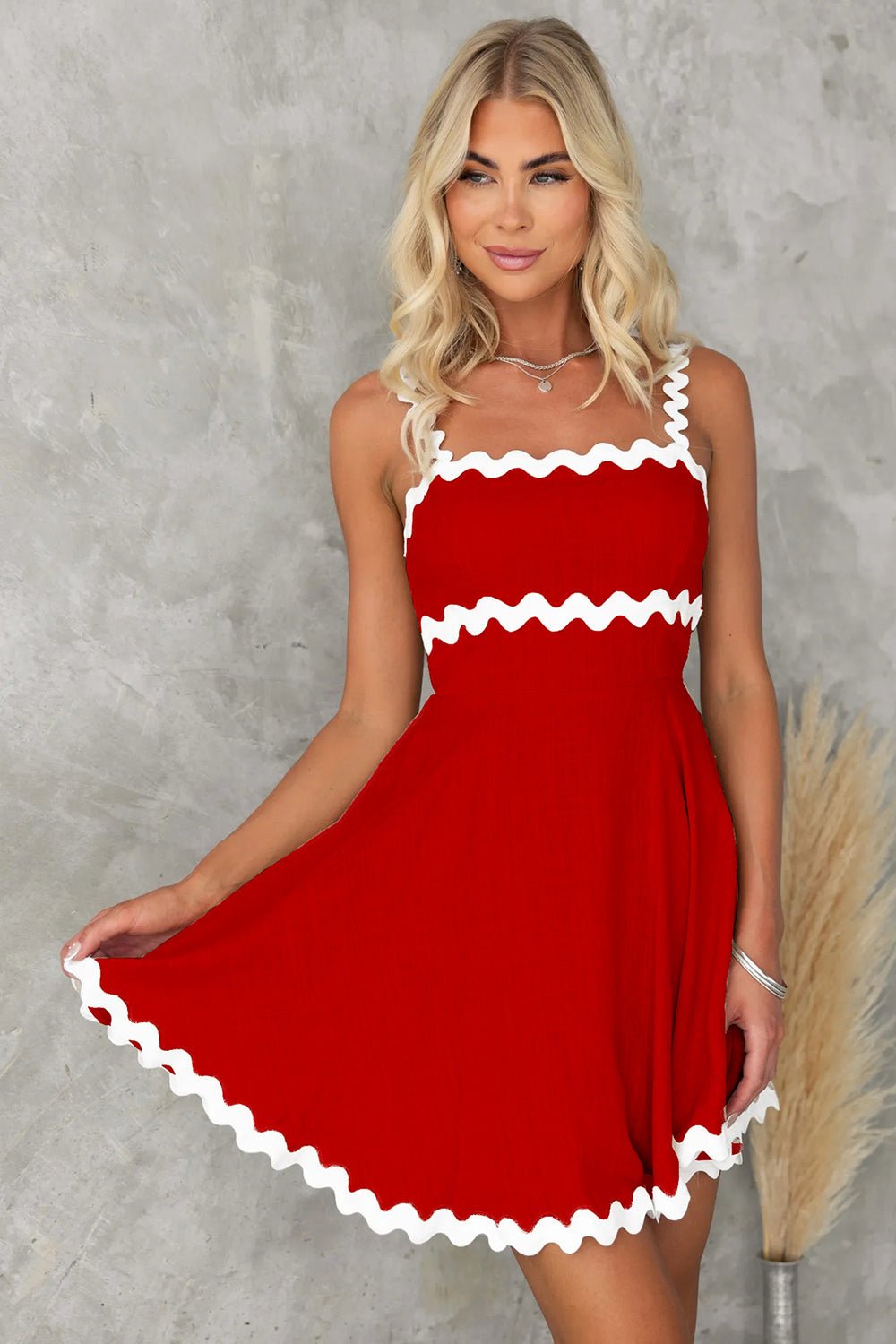 Contrast Trim Square Neck Mini Dress - Loulou Boutique